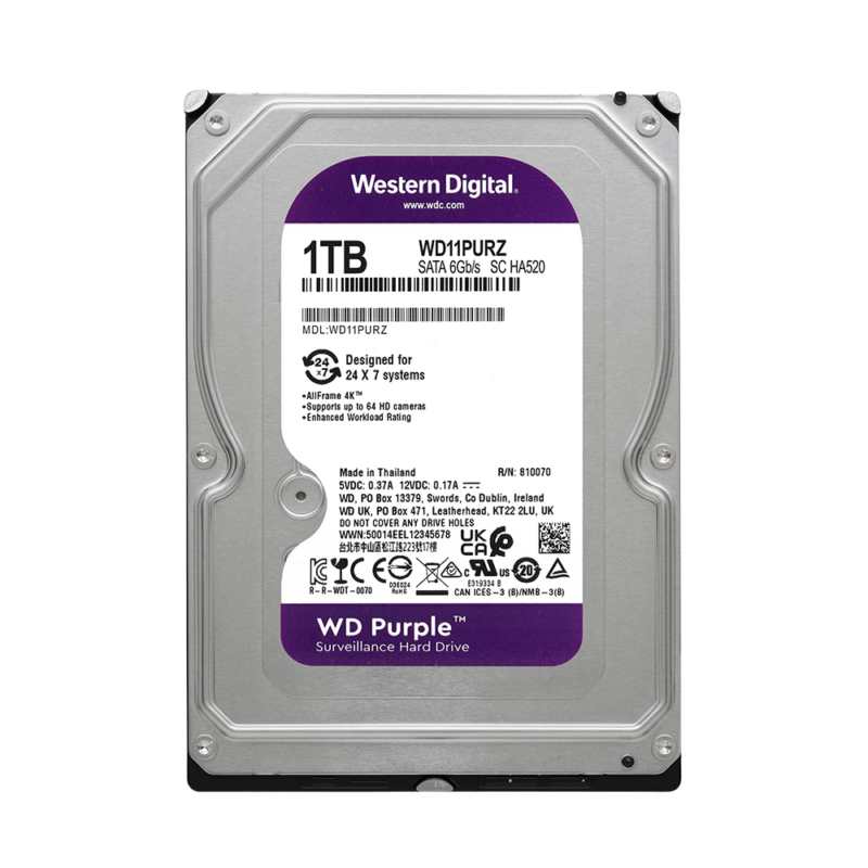 HDD Western Digital 1TB WD Purple Surveillance – SATA 6 Gb/s, 64 MB кеш меморија, 3.5″ – WD11PURZ