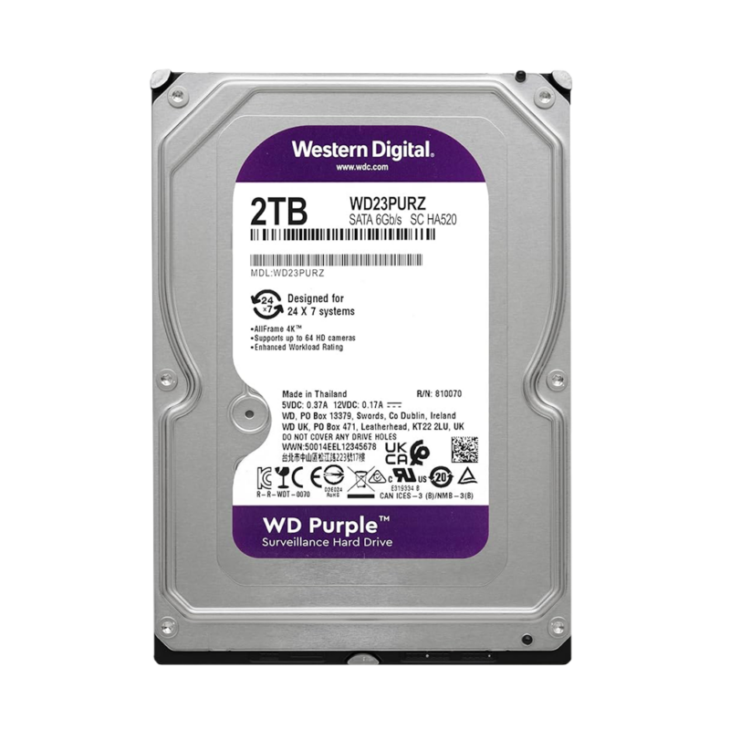 HDD Western Digital 2TB WD Purple Surveillance – SATA 6 Gb/s, 64 MB кеш меморија, 3.5″ – WD23PURZ